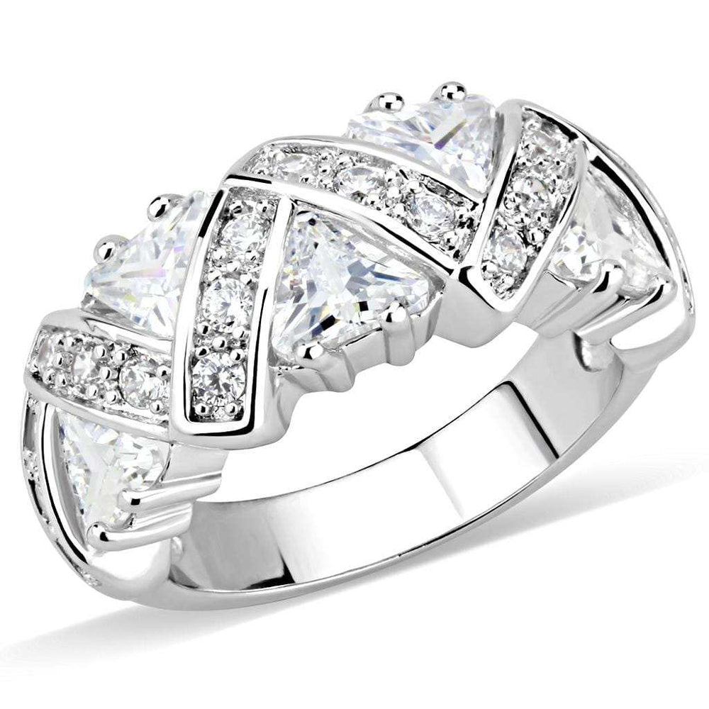 3W1533 - Rhodium Brass Ring with AAA Grade CZ in Clear - Alamode - Flyclothing LLC