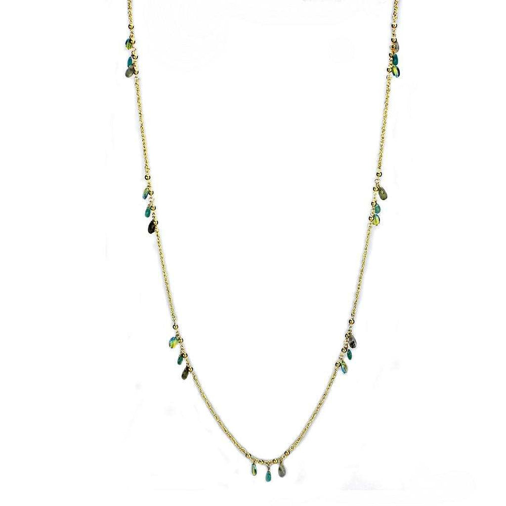 3W1537 - Gold Brass Necklace with Synthetic Jade in Emerald - Alamode - Flyclothing LLC