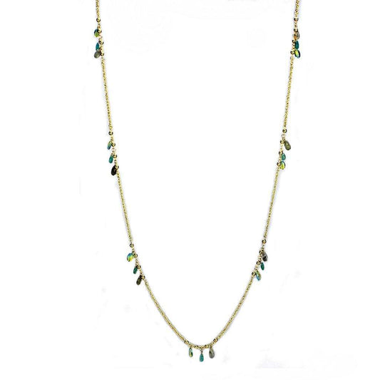 3W1537 - Gold Brass Necklace with Synthetic Jade in Emerald - Alamode - Flyclothing LLC