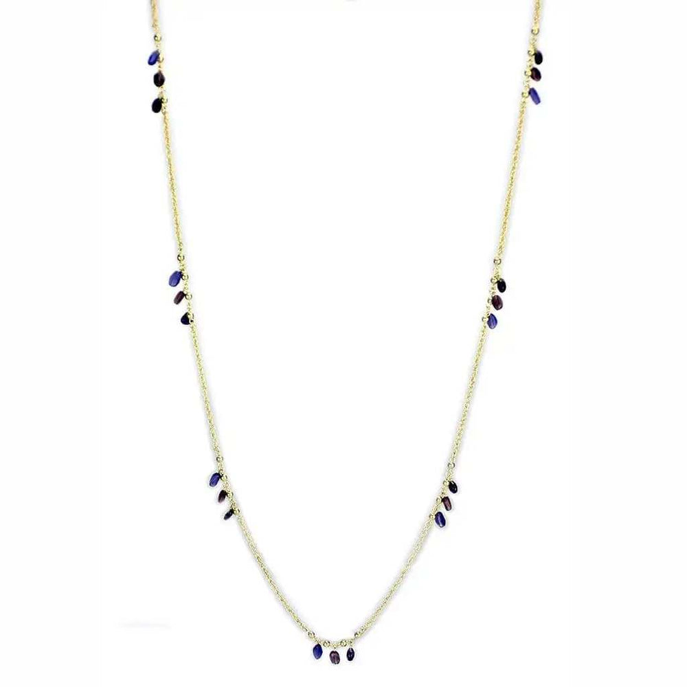 3W1538 - Gold Brass Necklace with Semi-Precious Amethyst Crystal in Amethyst - Alamode - Flyclothing LLC