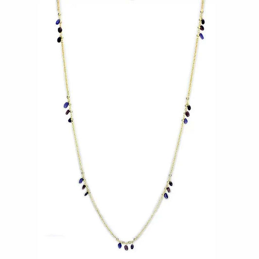 3W1538 - Gold Brass Necklace with Semi-Precious Amethyst Crystal in Amethyst - Alamode - Flyclothing LLC