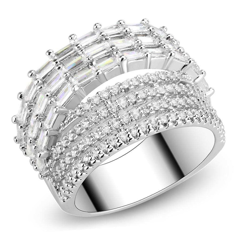 3W1545 - Rhodium Brass Ring with AAA Grade CZ in Clear - Alamode - Flyclothing LLC