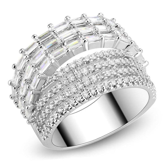 3W1545 - Rhodium Brass Ring with AAA Grade CZ in Clear - Alamode - Flyclothing LLC