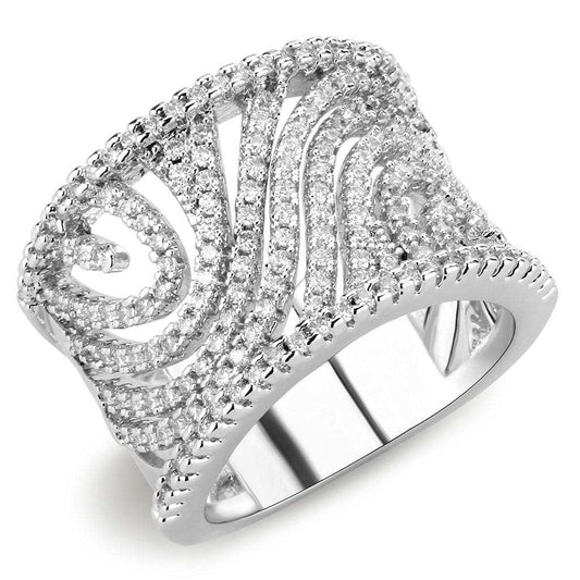 3W1548 - Rhodium Brass Ring with AAA Grade CZ in Clear - Alamode - Flyclothing LLC