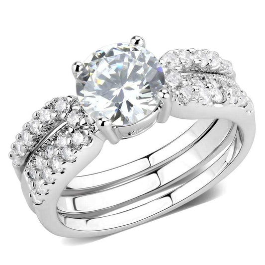 3W1554 - Rhodium Brass Ring with AAA Grade CZ in Clear - Alamode - Flyclothing LLC