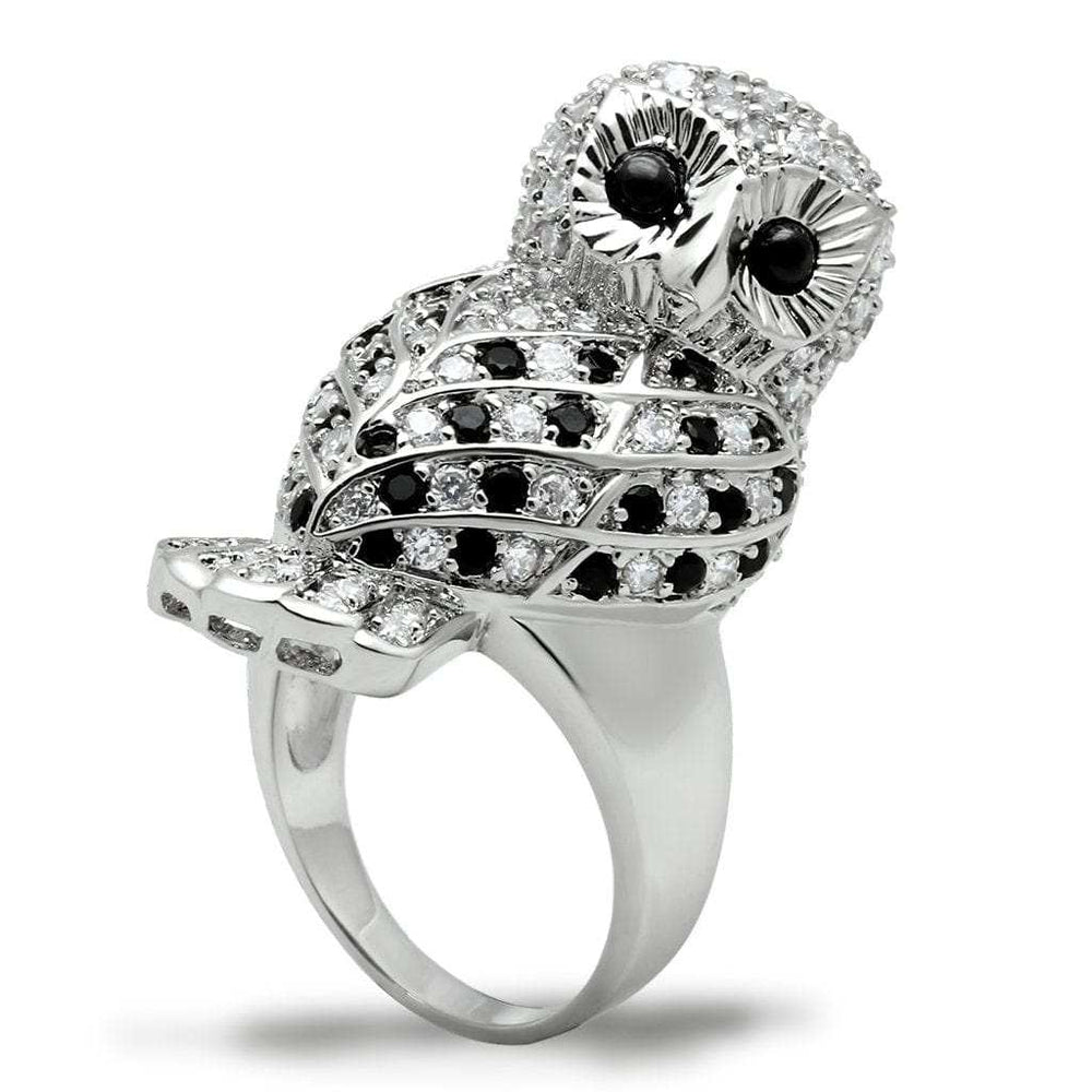 3W155 - Rhodium Brass Ring with AAA Grade CZ in Jet - Alamode - Flyclothing LLC