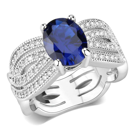 3W1564 - Rhodium Brass Ring with Synthetic Spinel in London Blue - Alamode - Flyclothing LLC