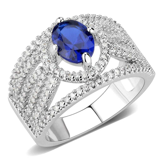 3W1567 - Rhodium Brass Ring with Synthetic Spinel in London Blue - Alamode - Flyclothing LLC