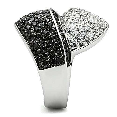 3W157 - Rhodium + Ruthenium Brass Ring with AAA Grade CZ in Jet - Alamode - Flyclothing LLC