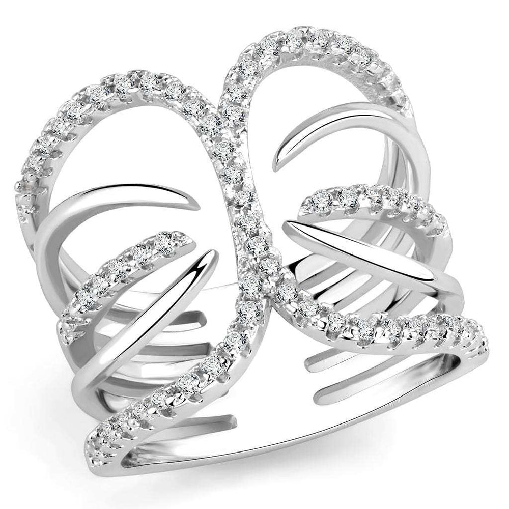 3W1580 - Rhodium Brass Ring with AAA Grade CZ in Clear - Alamode - Flyclothing LLC