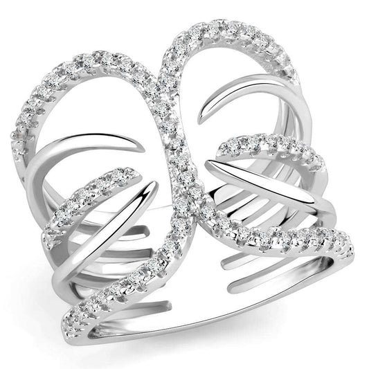 3W1580 - Rhodium Brass Ring with AAA Grade CZ in Clear - Alamode - Flyclothing LLC