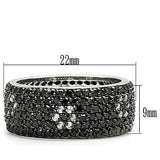 3W158 - Rhodium + Ruthenium Brass Ring with AAA Grade CZ in Jet - Alamode - Flyclothing LLC