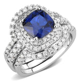 3W1599 - Rhodium Brass Ring with Synthetic Spinel in London Blue - Alamode - Flyclothing LLC