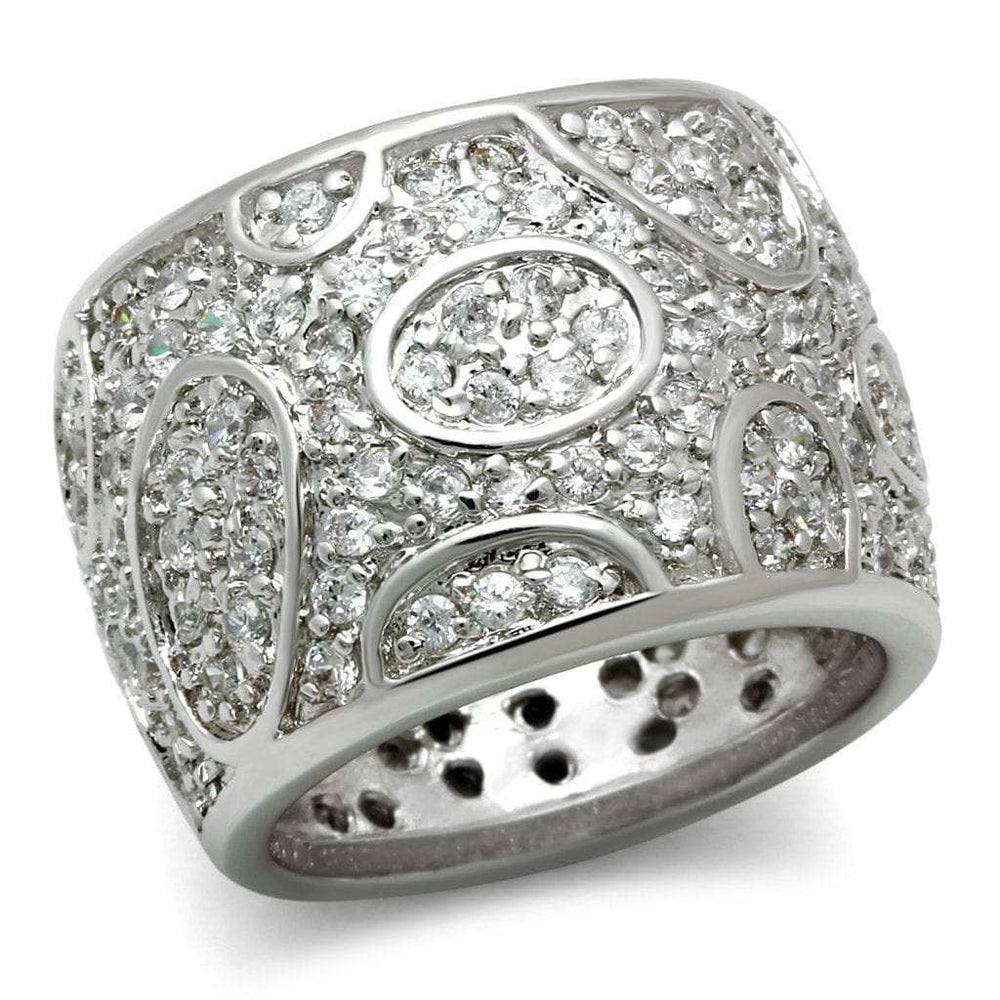 3W159 - Rhodium Brass Ring with AAA Grade CZ in Clear - Alamode - Flyclothing LLC