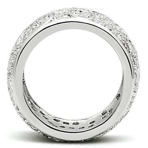 3W159 - Rhodium Brass Ring with AAA Grade CZ in Clear - Alamode - Flyclothing LLC