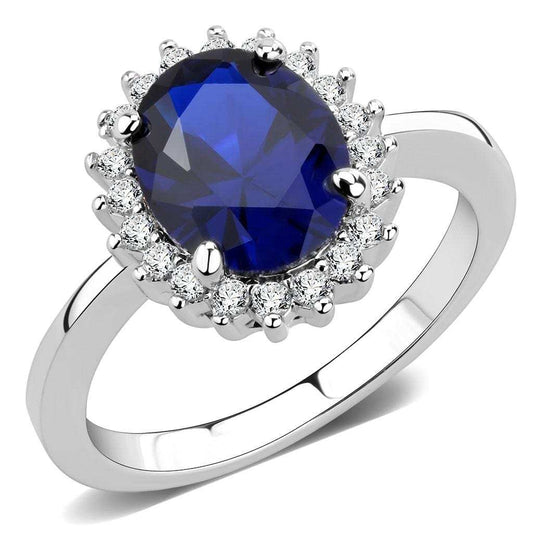 3W1602 - Rhodium Brass Ring with AAA Grade CZ in London Blue - Alamode - Flyclothing LLC
