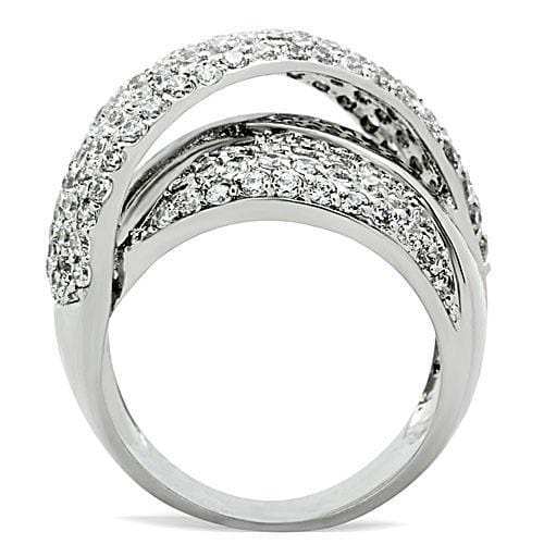 3W160 - Rhodium Brass Ring with AAA Grade CZ in Clear - Alamode - Flyclothing LLC