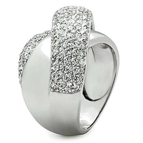 3W160 - Rhodium Brass Ring with AAA Grade CZ in Clear - Alamode - Flyclothing LLC