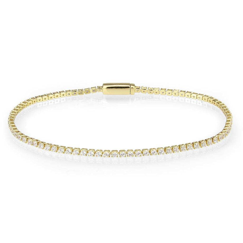3W1680 - Gold Brass Bracelet with AAA Grade CZ in Clear - Alamode - Flyclothing LLC