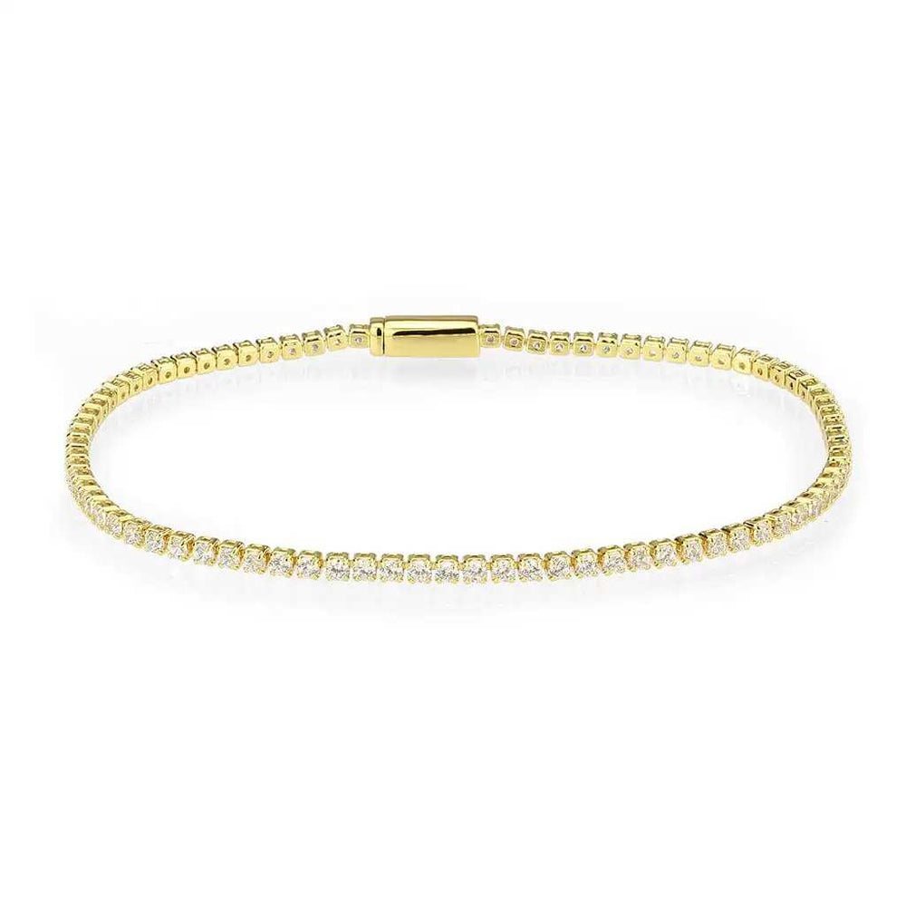 3W1683 - Gold Brass Bracelet with AAA Grade CZ in Clear - Alamode - Flyclothing LLC