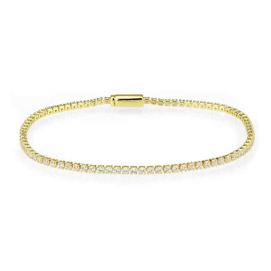 3W1683 - Gold Brass Bracelet with AAA Grade CZ in Clear - Alamode - Flyclothing LLC