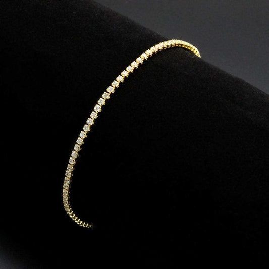 3W1683 - Gold Brass Bracelet with AAA Grade CZ in Clear - Alamode - Flyclothing LLC