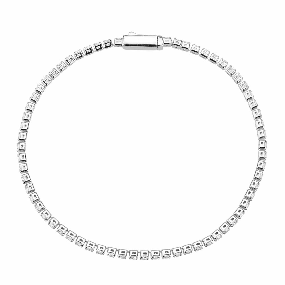 3W1685 - Rhodium Brass Bracelet with AAA Grade CZ in Clear - Alamode - Flyclothing LLC