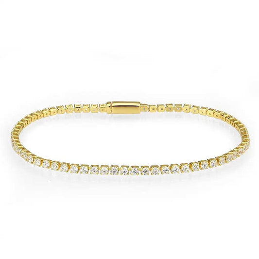 3W1686 - Gold Brass Bracelet with AAA Grade CZ in Clear - Alamode - Flyclothing LLC