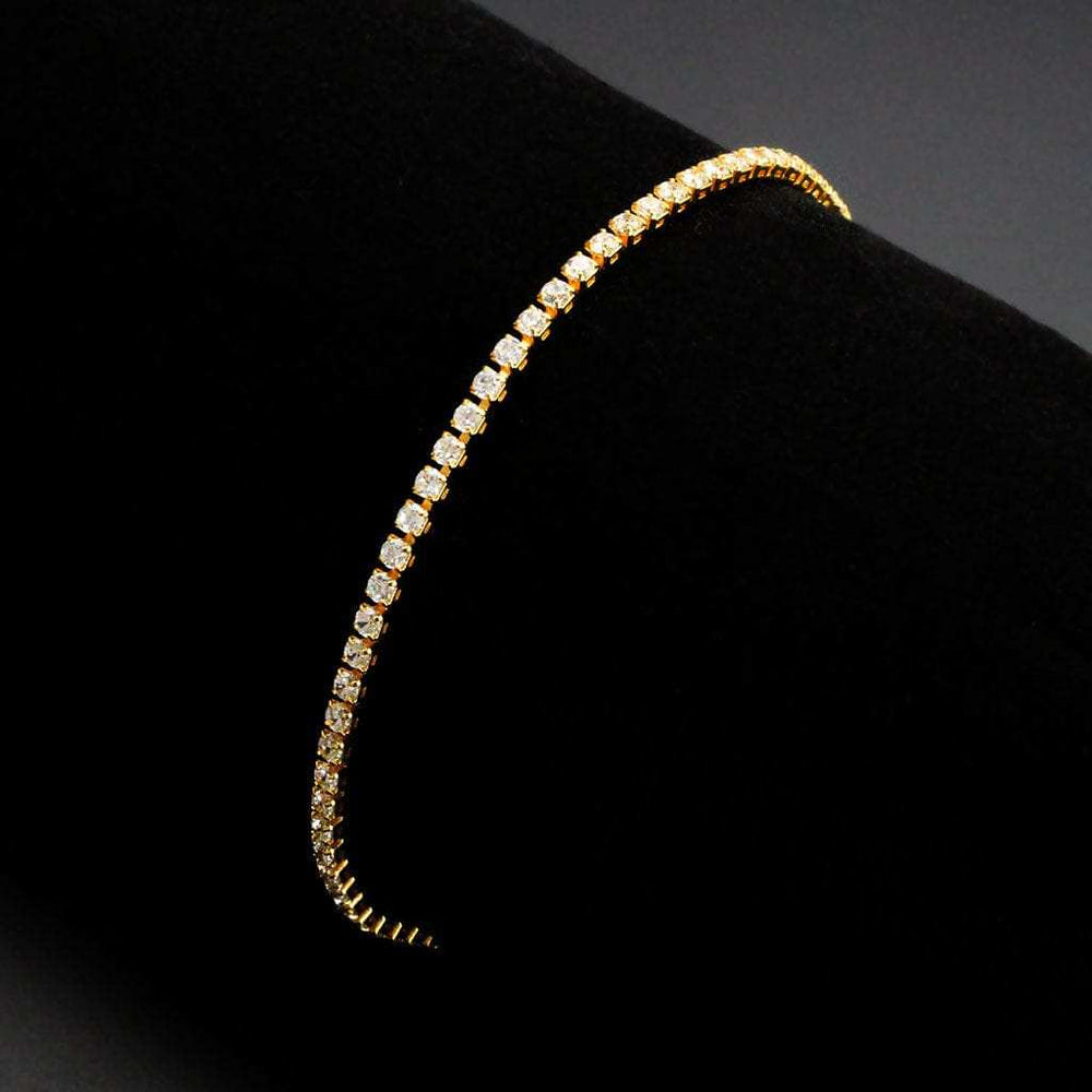 3W1686 - Gold Brass Bracelet with AAA Grade CZ in Clear - Alamode - Flyclothing LLC