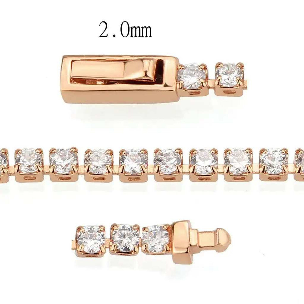 3W1687 - Rose Gold Brass Bracelet with AAA Grade CZ in Clear - Alamode - Flyclothing LLC