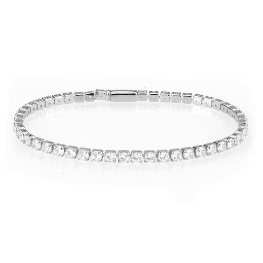 3W1691 - Rhodium Brass Bracelet with AAA Grade CZ in Clear - Alamode - Flyclothing LLC