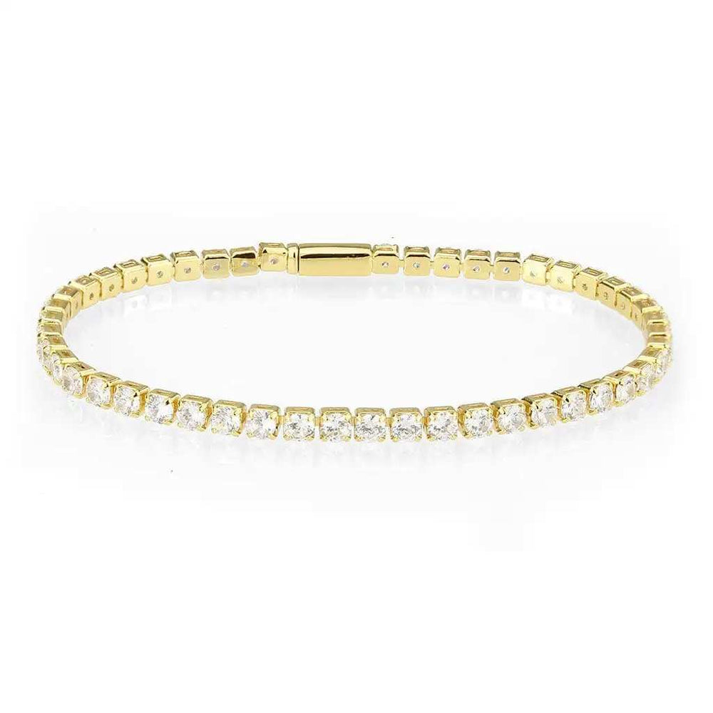 3W1692 - Gold Brass Bracelet with AAA Grade CZ in Clear - Alamode - Flyclothing LLC