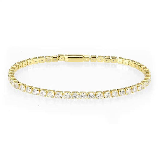 3W1692 - Gold Brass Bracelet with AAA Grade CZ in Clear - Alamode - Flyclothing LLC