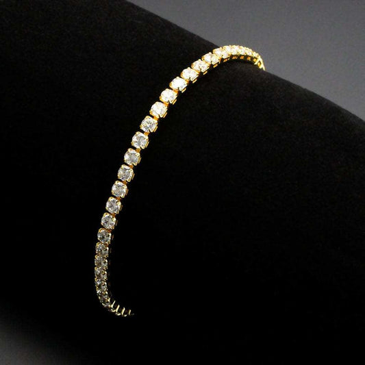 3W1692 - Gold Brass Bracelet with AAA Grade CZ in Clear - Alamode - Flyclothing LLC