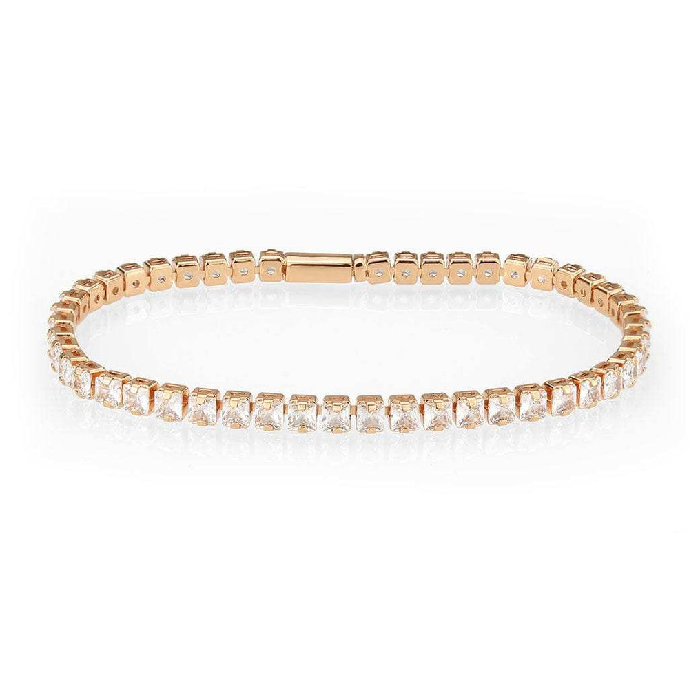3W1696 - Rose Gold Brass Bracelet with AAA Grade CZ in Clear - Alamode - Flyclothing LLC