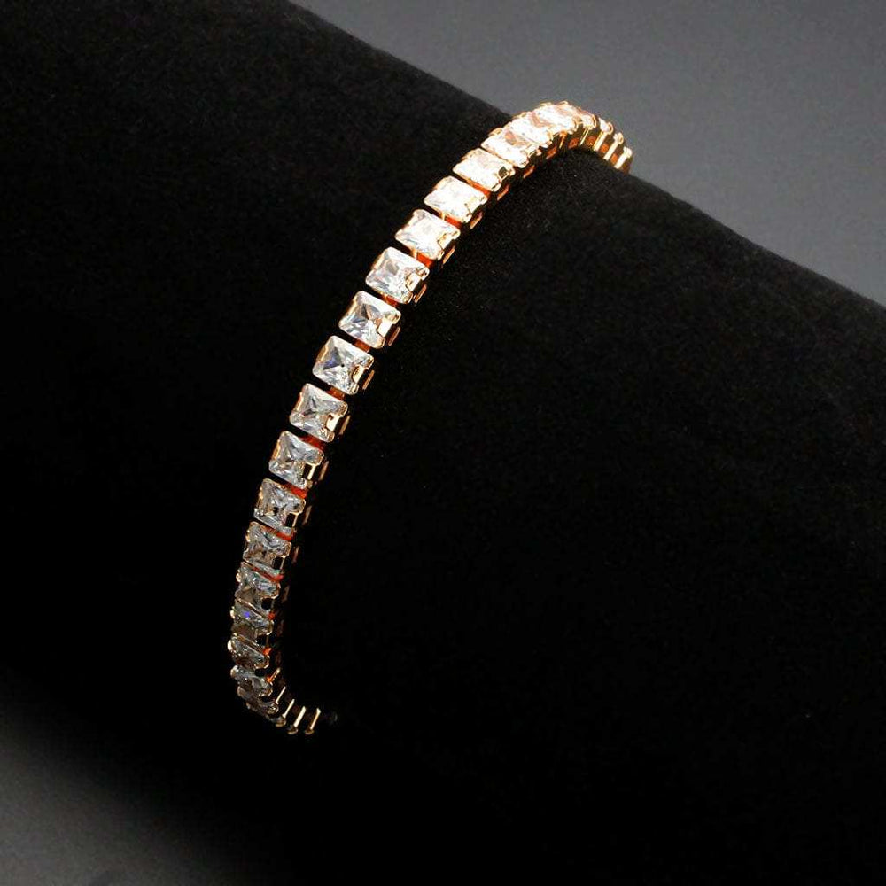 3W1699 - Rose Gold Brass Bracelet with AAA Grade CZ in Clear - Alamode - Flyclothing LLC