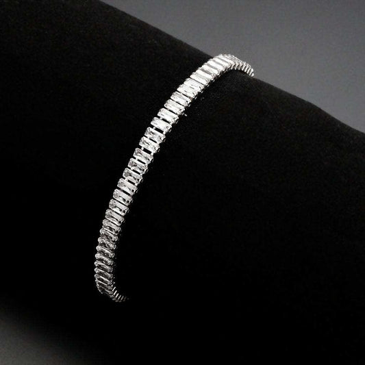 3W1700 - Rhodium Brass Bracelet with AAA Grade CZ in Clear - Alamode - Flyclothing LLC