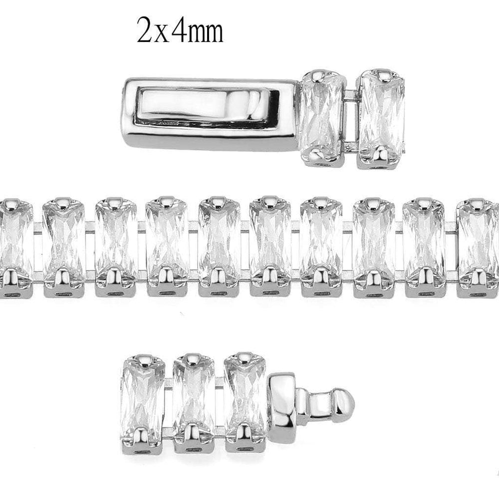 3W1700 - Rhodium Brass Bracelet with AAA Grade CZ in Clear - Alamode - Flyclothing LLC