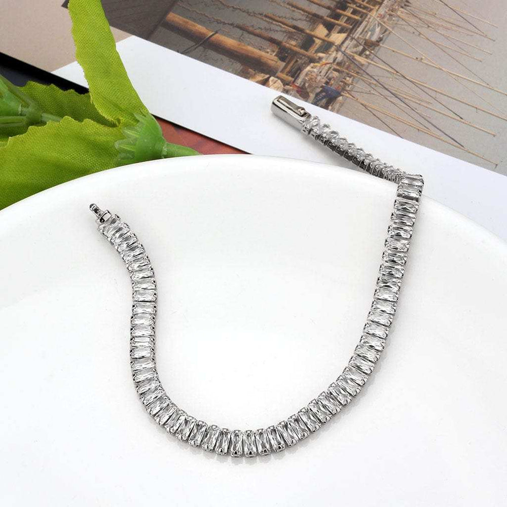 3W1700 - Rhodium Brass Bracelet with AAA Grade CZ in Clear - Alamode - Flyclothing LLC