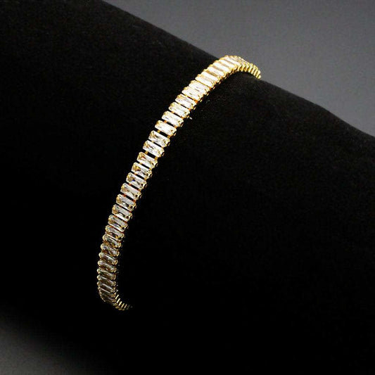 3W1701 - Gold Brass Bracelet with AAA Grade CZ in Clear - Alamode - Flyclothing LLC
