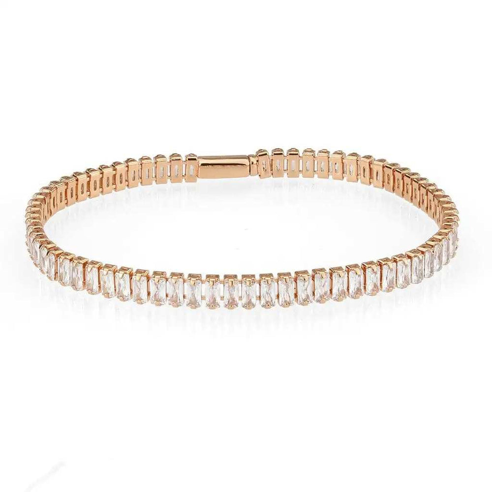 3W1702 - Rose Gold Brass Bracelet with AAA Grade CZ in Clear - Alamode - Flyclothing LLC