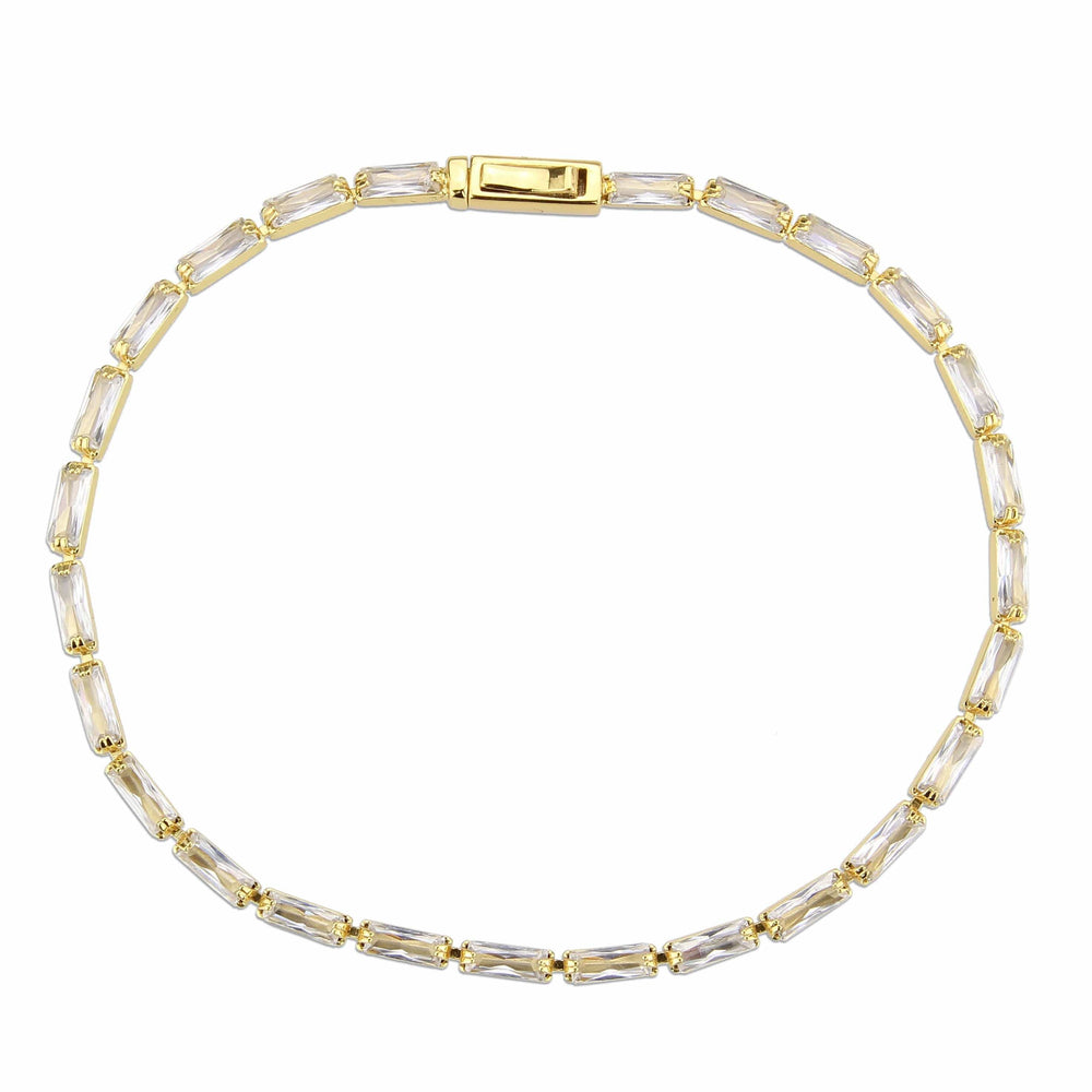 3W1707 - Gold Brass Bracelet with AAA Grade CZ in Clear - Alamode - Flyclothing LLC