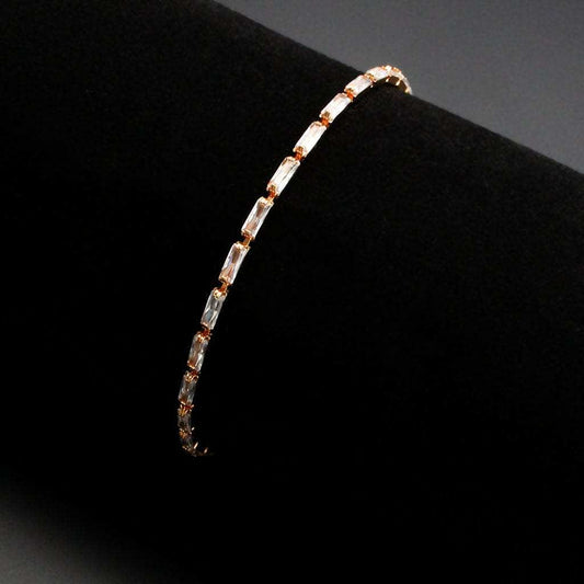 3W1708 - Rose Gold Brass Bracelet with AAA Grade CZ in Clear - Alamode - Flyclothing LLC