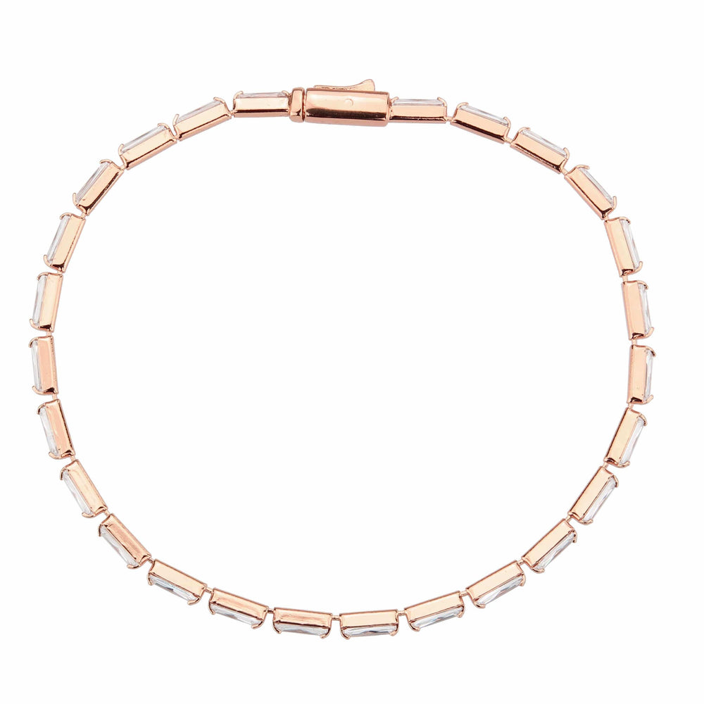 3W1708 - Rose Gold Brass Bracelet with AAA Grade CZ in Clear - Alamode - Flyclothing LLC