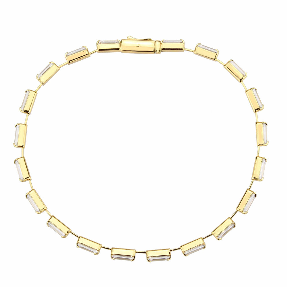 3W1710 - Gold Brass Bracelet with AAA Grade CZ in Clear - Alamode - Flyclothing LLC