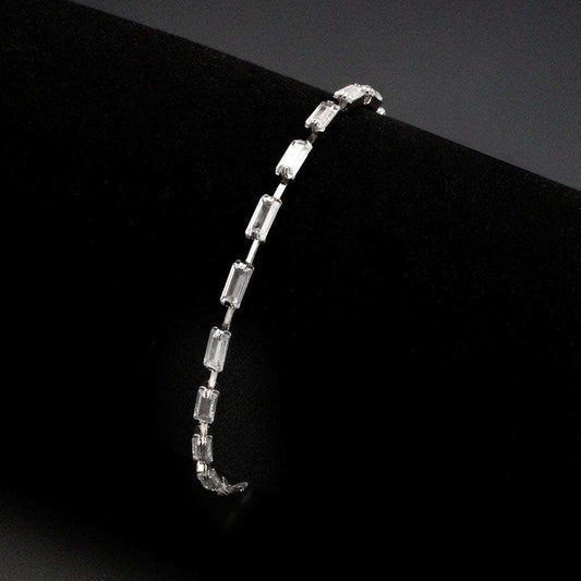 3W1712 - Rhodium Brass Bracelet with AAA Grade CZ in Clear - Alamode - Flyclothing LLC