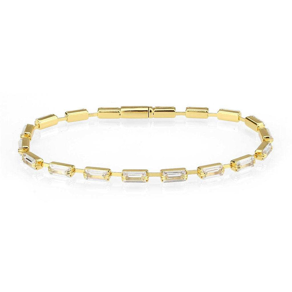 3W1713 - Gold Brass Bracelet with AAA Grade CZ in Clear - Alamode - Flyclothing LLC