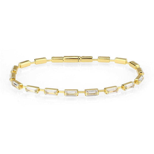 3W1713 - Gold Brass Bracelet with AAA Grade CZ in Clear - Alamode - Flyclothing LLC