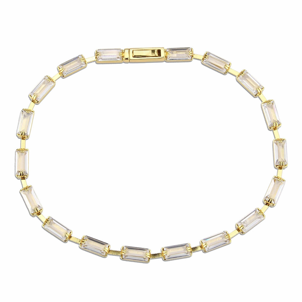 3W1713 - Gold Brass Bracelet with AAA Grade CZ in Clear - Alamode - Flyclothing LLC