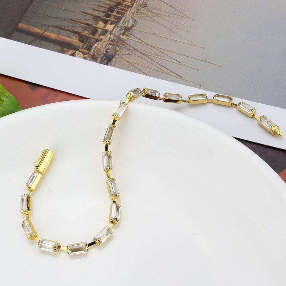 3W1713 - Gold Brass Bracelet with AAA Grade CZ in Clear - Alamode - Flyclothing LLC